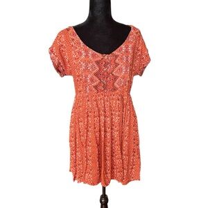 Free People Boho Orange Patterned Women's Dress  XS